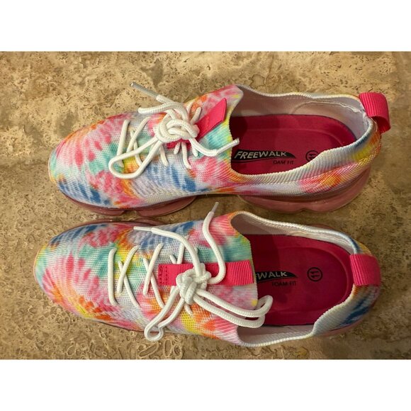Tie-Dye Sketchers Freewalk Foam Fit Sneakers With Clear Sole & Lace-Up Design Sz - Picture 4 of 9